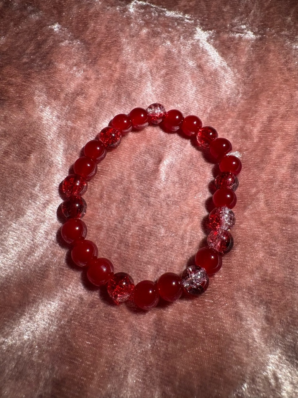 Glossy Red Beaded Stretch Bracelet